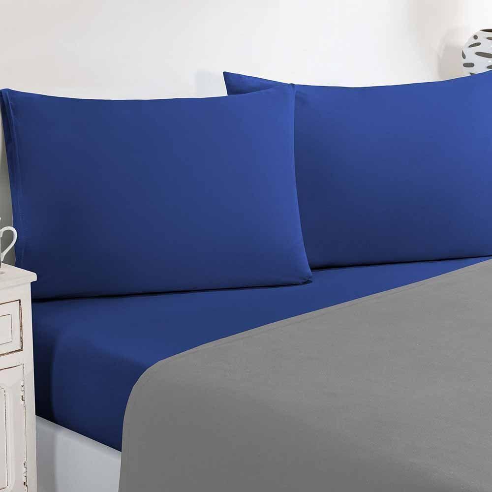 Jogo De Cama Malha Lençol 100% Algodão Gran Moratta 3 Peças Solteiro Cinza-azul Royal - 2