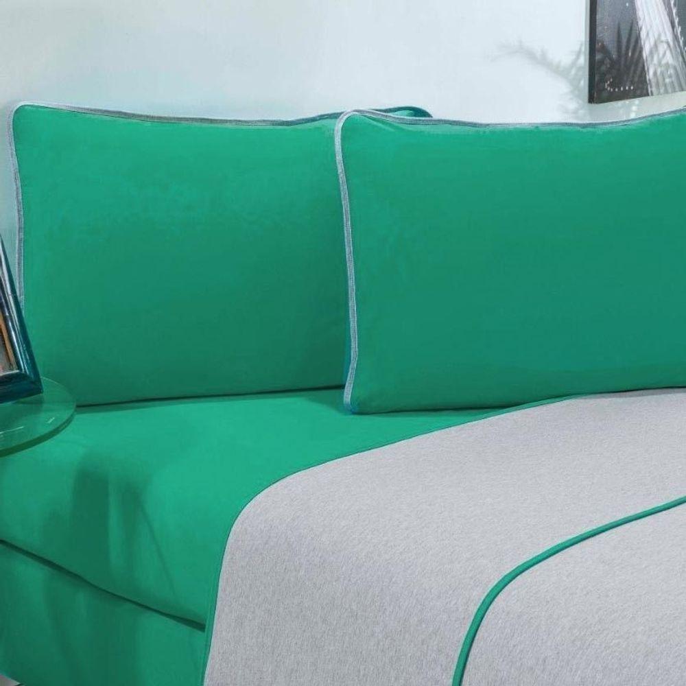 Jogo De Cama Malha Lençol 100% Algodão Urbano 3 Peças Solteiro Verde Jade-mescla - 2