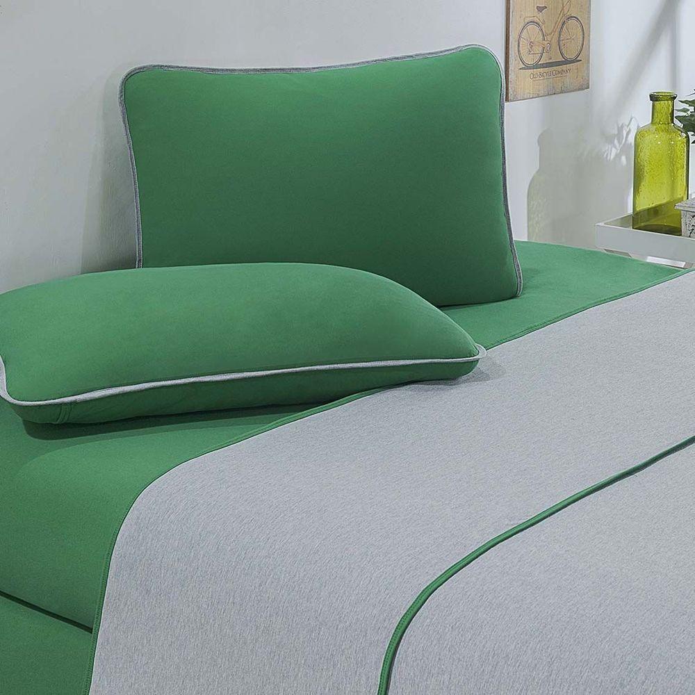 Jogo De Cama Malha Lençol 100% Algodão Urbano 3 Peças Solteiro Verde Bandeira-mescla - 2