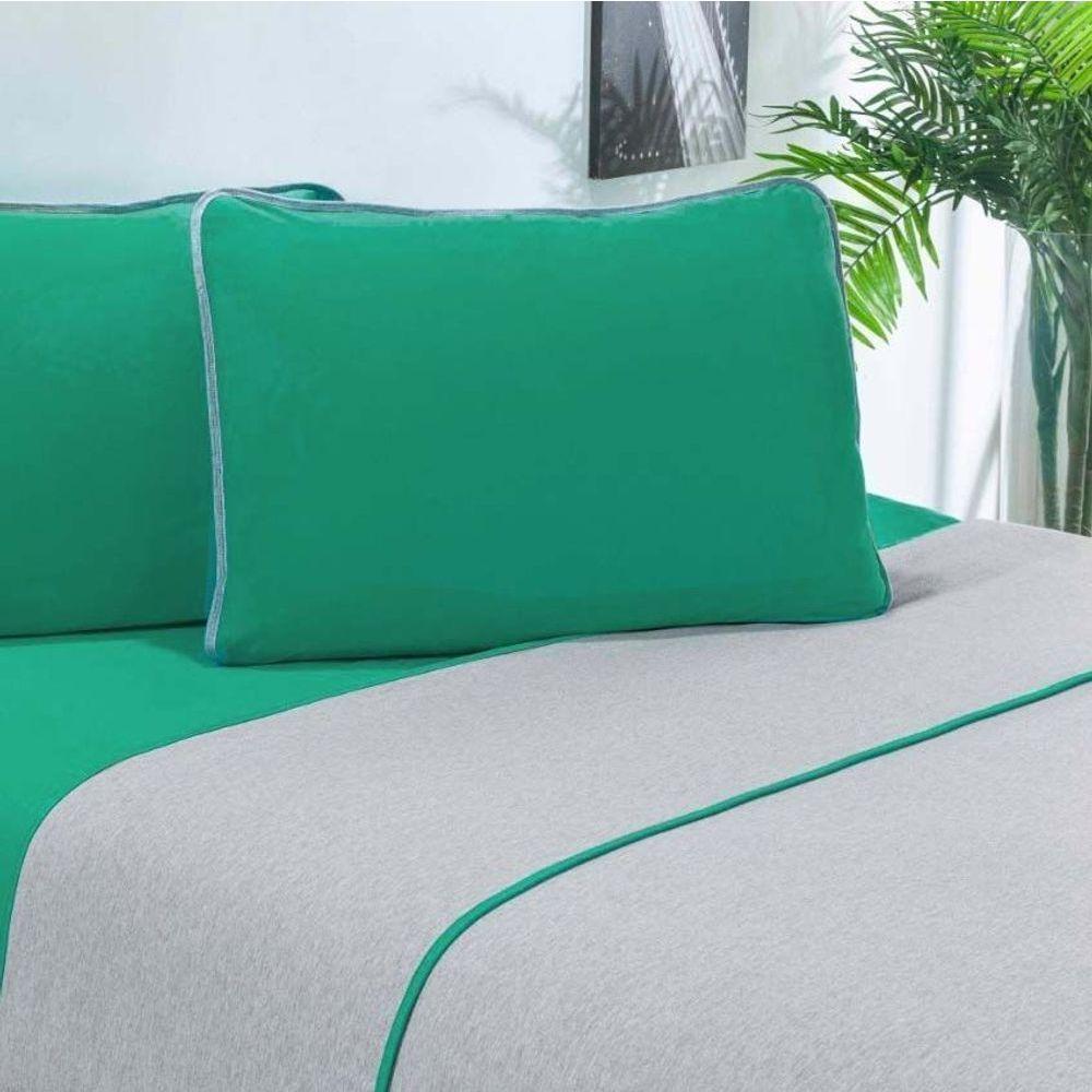 Jogo De Cama Malha Lençol 100% Algodão Urbano 4 Peças Queen Verde Jade-mescla - 1