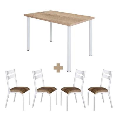 Mesa Com 4 Cadeiras Aço Para Cozinha 110cm Branco Carvalho Luna Ciplafe