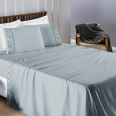 Jogo De Cama 300 Fios Bordado Casal Padrão Infinity 04 Peças Cinza