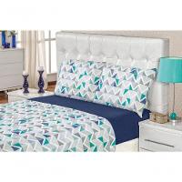 Jogo De Cama Malha King Quality 04 Peças Geométrico Azul - 1