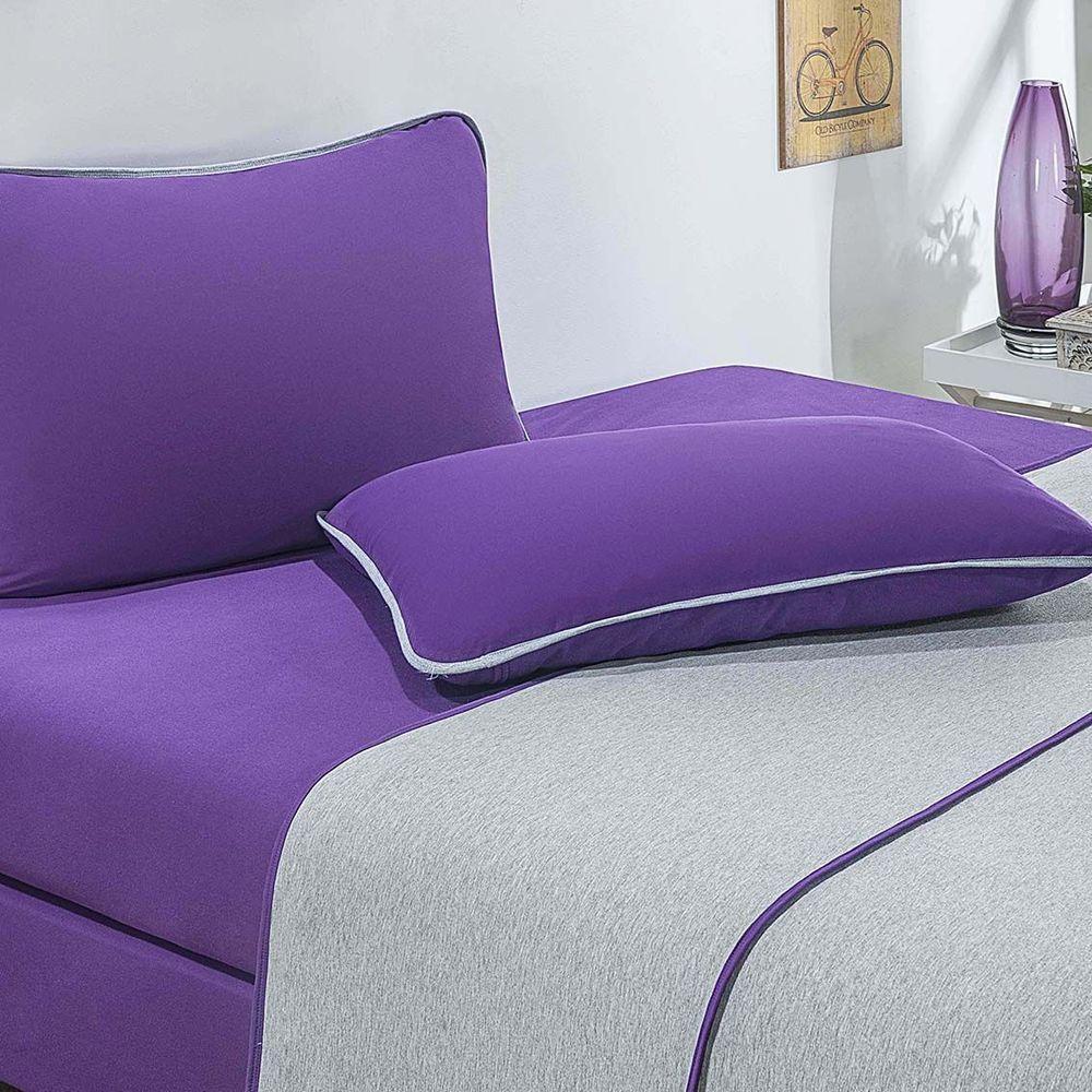 Jogo De Cama Malha Lençol 100% Algodão Urbano 3 Peças Solteiro Roxo-mescla - 2