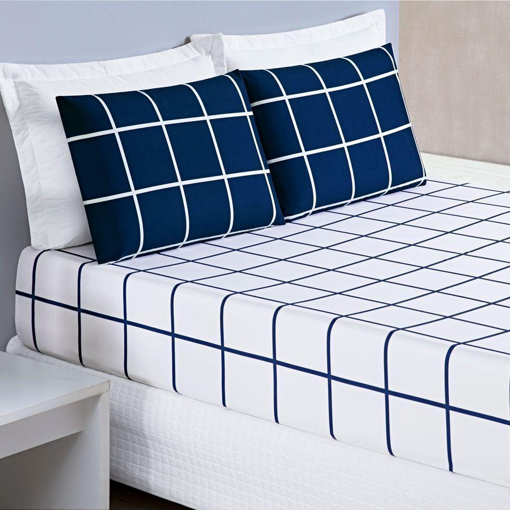 Jogo De Cama Lençol 200 Fios Austin Casal Padrão 03 Peças Marinho - 2