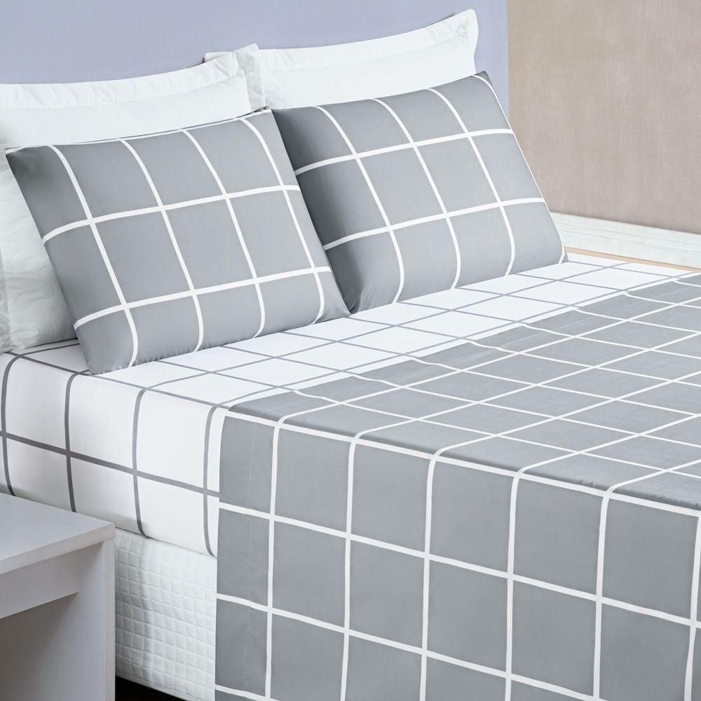 Jogo De Cama Com Lençol De Cima 200 Fios Austin King 04 Peças Cinza - 2