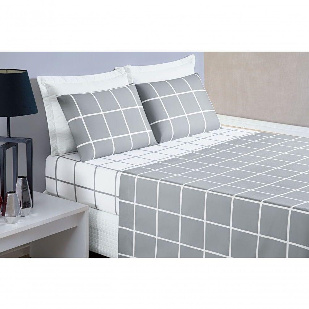 Jogo De Cama Com Lençol De Cima 200 Fios Austin Queen 04 Peças Cinza - 1