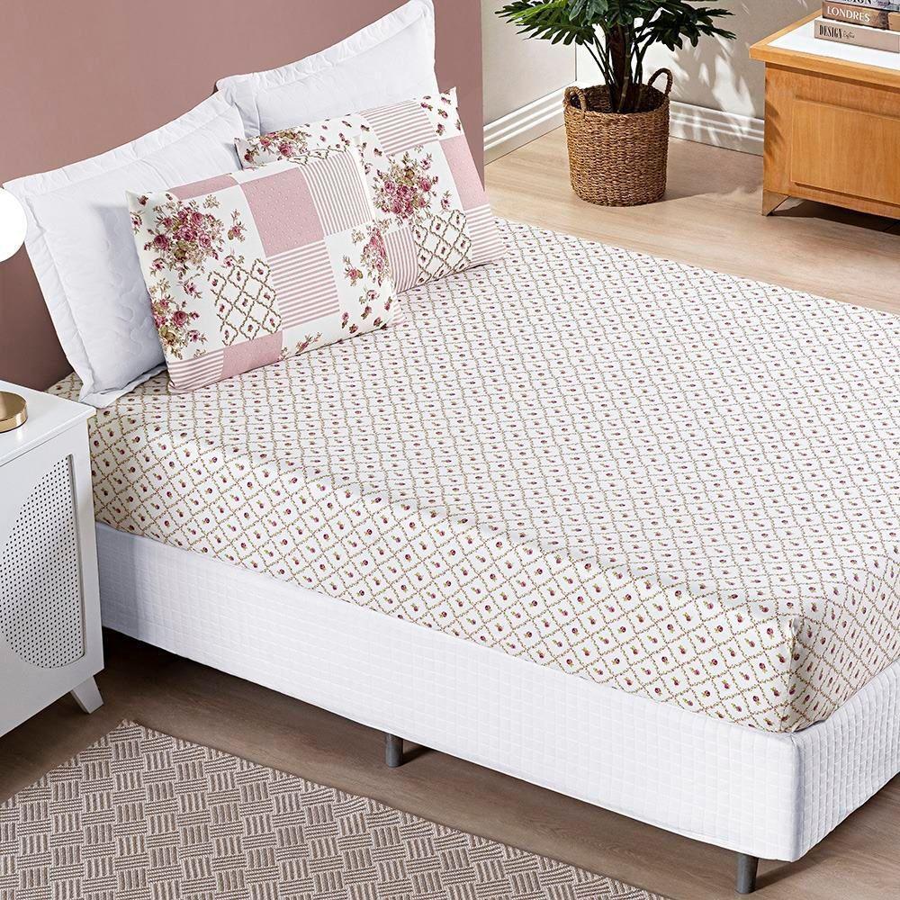 Jogo De Cama Lençol Bouti Estampado Queen 03 Peças Rosa Matura - 1