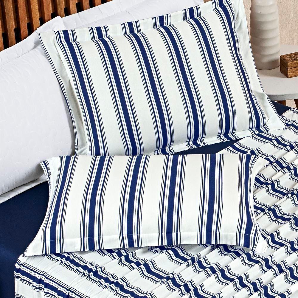 Jogo De Cama 100% Algodão Marin Solteiro 03 Peças Marinho - 4