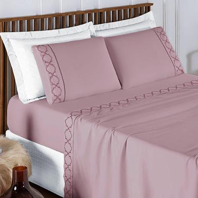 Jogo De Cama 300 Fios Bordado Casal Padrão Infinity 04 Peças Frapê De Uva