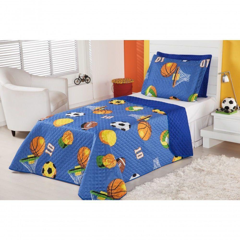 Kit Cobre Leito Dupla Face Infantil 2 Pecas - Futebol Azul - 1