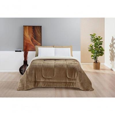 Coberdrom Sherpa E Flannel Everest Queen Manta Alta 150g 01 Peça - Caqui