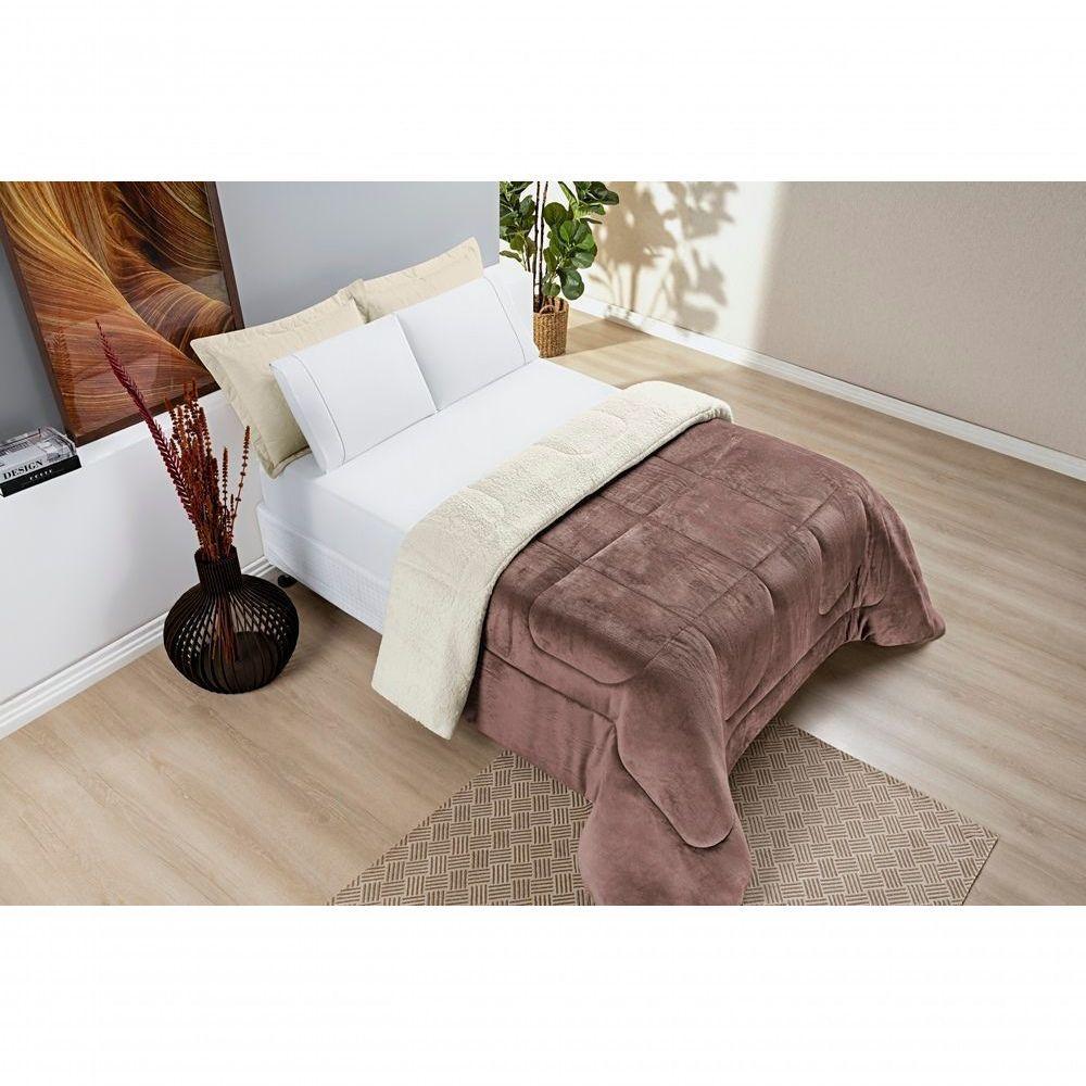Coberdrom Sherpa E Flannel Everest Solteiro Manta Alta 150g 01 Peça - Rose - 1
