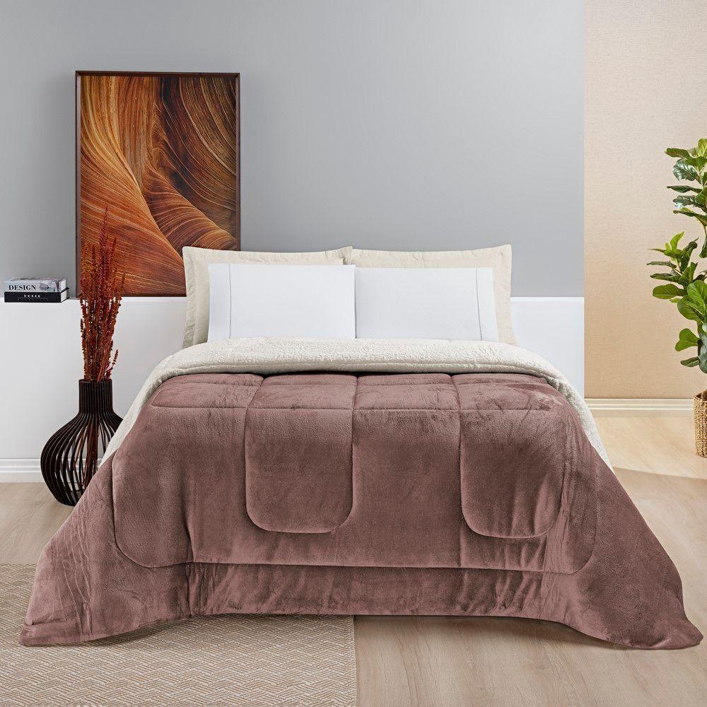 Coberdrom Sherpa E Flannel Everest Solteiro Manta Alta 150g 01 Peça - Rose - 4