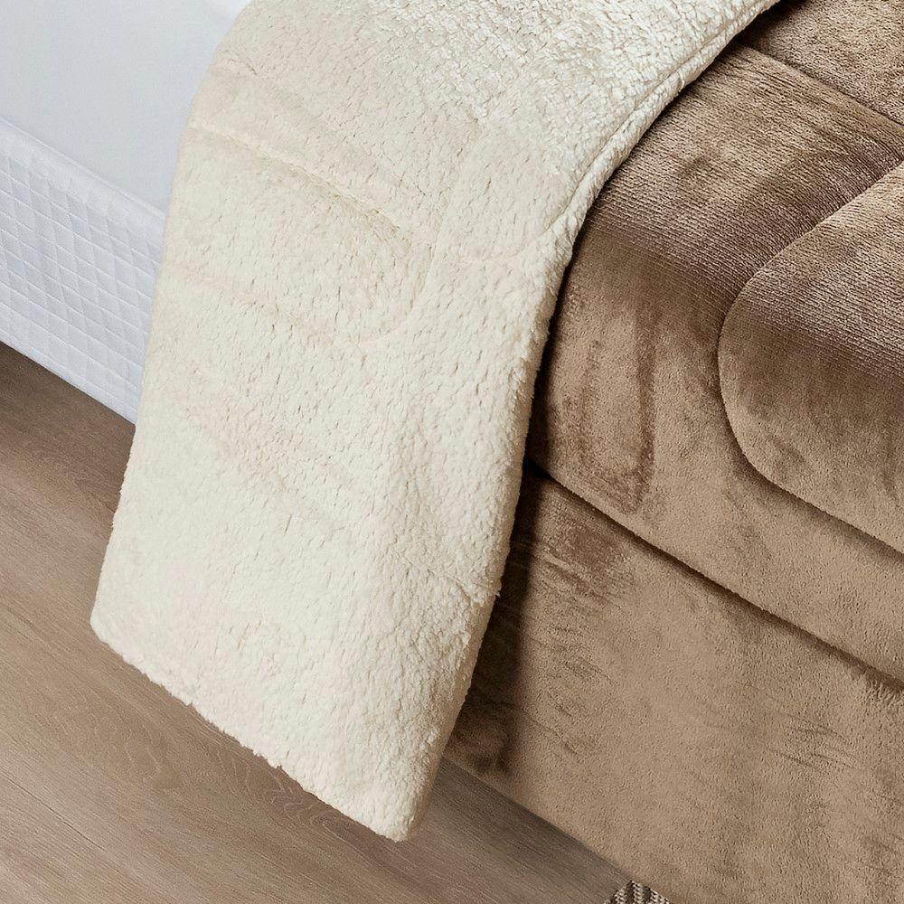 Coberdrom Sherpa E Flannel Everest Solteiro Manta Alta 150g 01 Peça - Caqui - 3