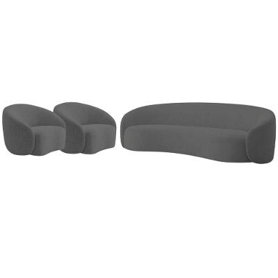 Kit Sofá 3 Lugares 200cm E 2 Poltronas Orgânica Luxo Recepção Amore Linho Cor Cinza Escuro