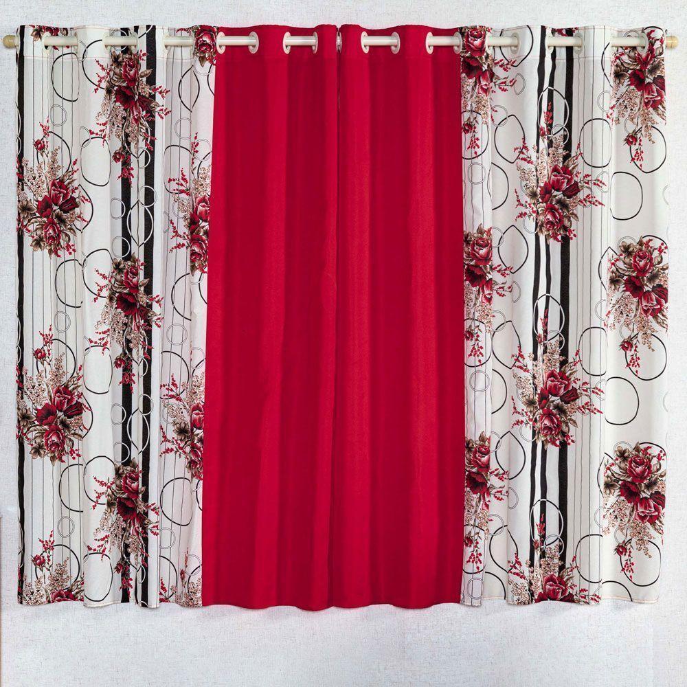 Cortina Isabela Estampada 2m - Floral Vermelho/preto - 1