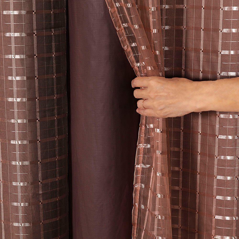 Cortina Blackout Pvc Com Tecido Voil Xadrez 2,80 M X 1,60 M - Marrom - 2