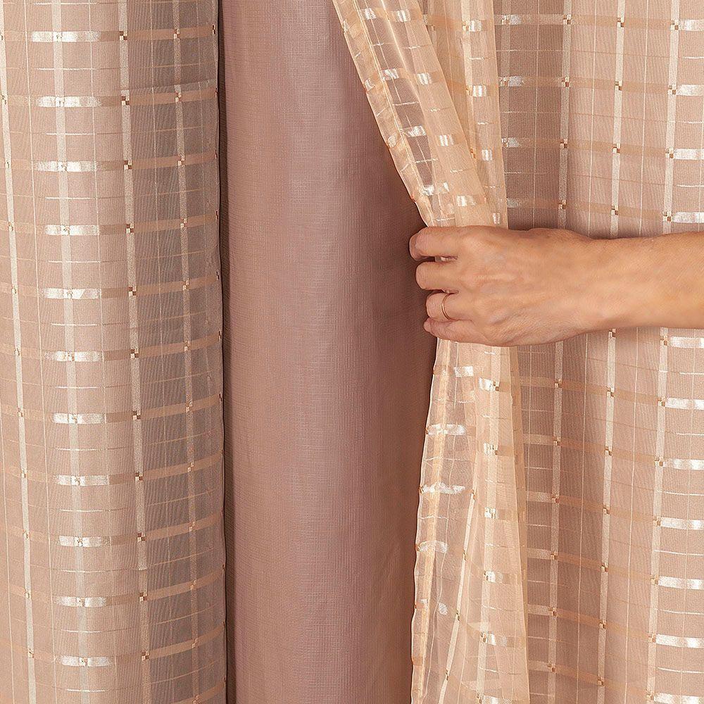 Cortina Blackout Pvc Com Tecido Voil Xadrez 2,80 M X 1,60 M - Avelã - 2