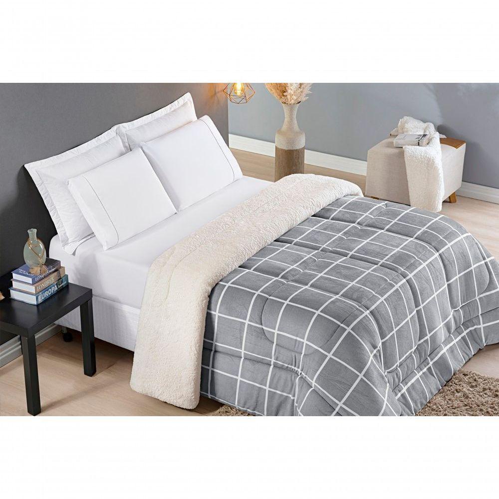 Coberdrom Sherpa E Flannel Austin Solteiro Manta 100g 01 Peça - Cinza - 1