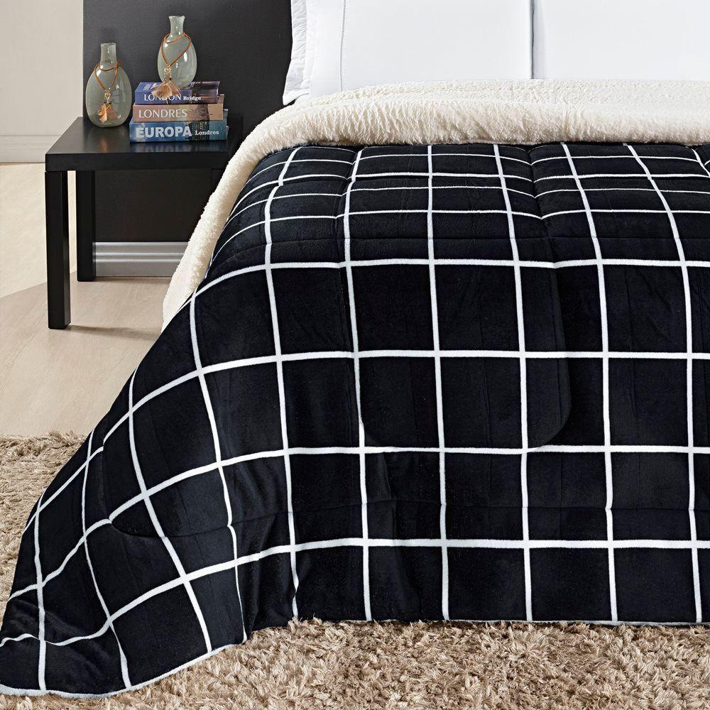 Coberdrom Sherpa E Flannel Austin Queen Manta 150g 01 Peça - Preto - 5