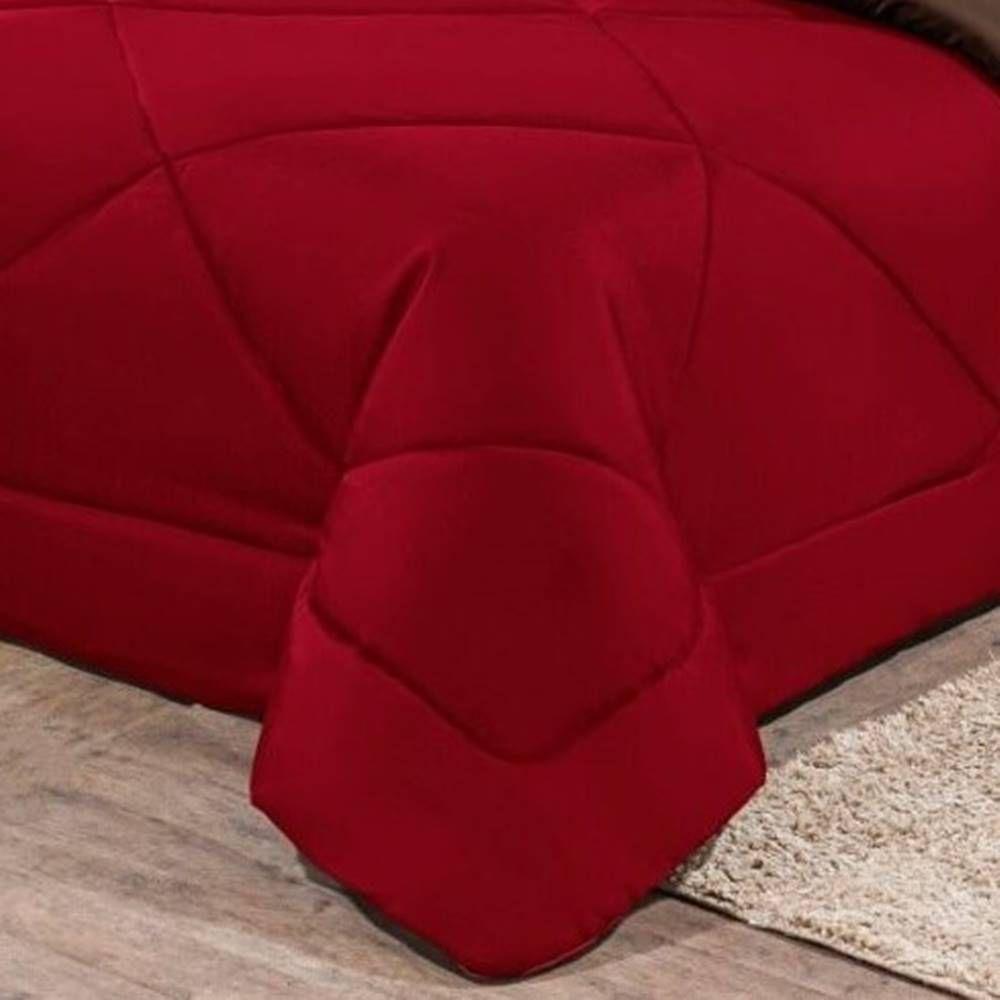 Kit Edredom + Jogo De Lençol Aconchego Look House Dupla Face Casal Queen 06 Peças - Vermelho/ Marrom - 4