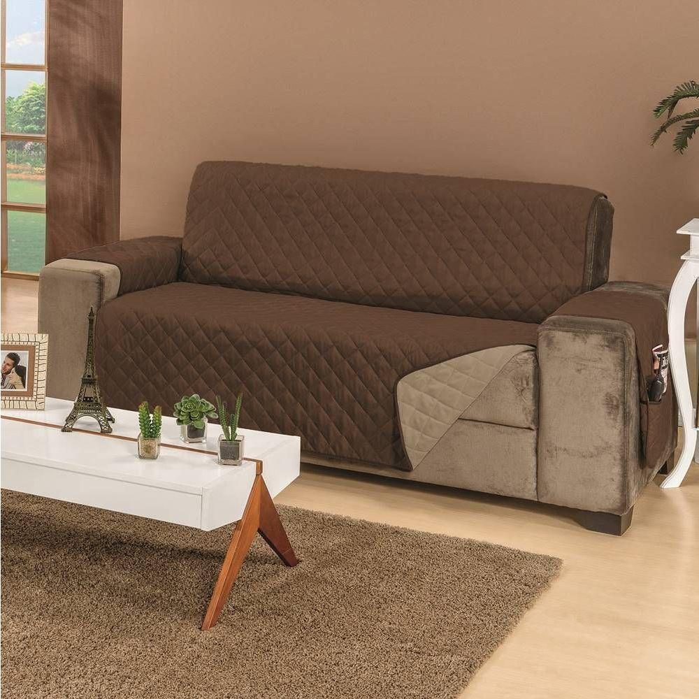 Protetor De Sofá Dupla Face Manu 4 Lugares King - Cáqui/marrom - 1