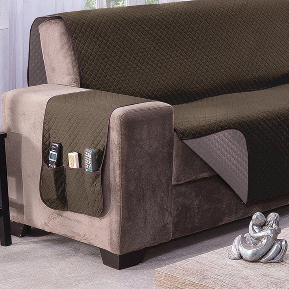 Protetor De Sofá Dupla Face Impermeável Mr 2 Lugares - Marrom/cáqui - 1