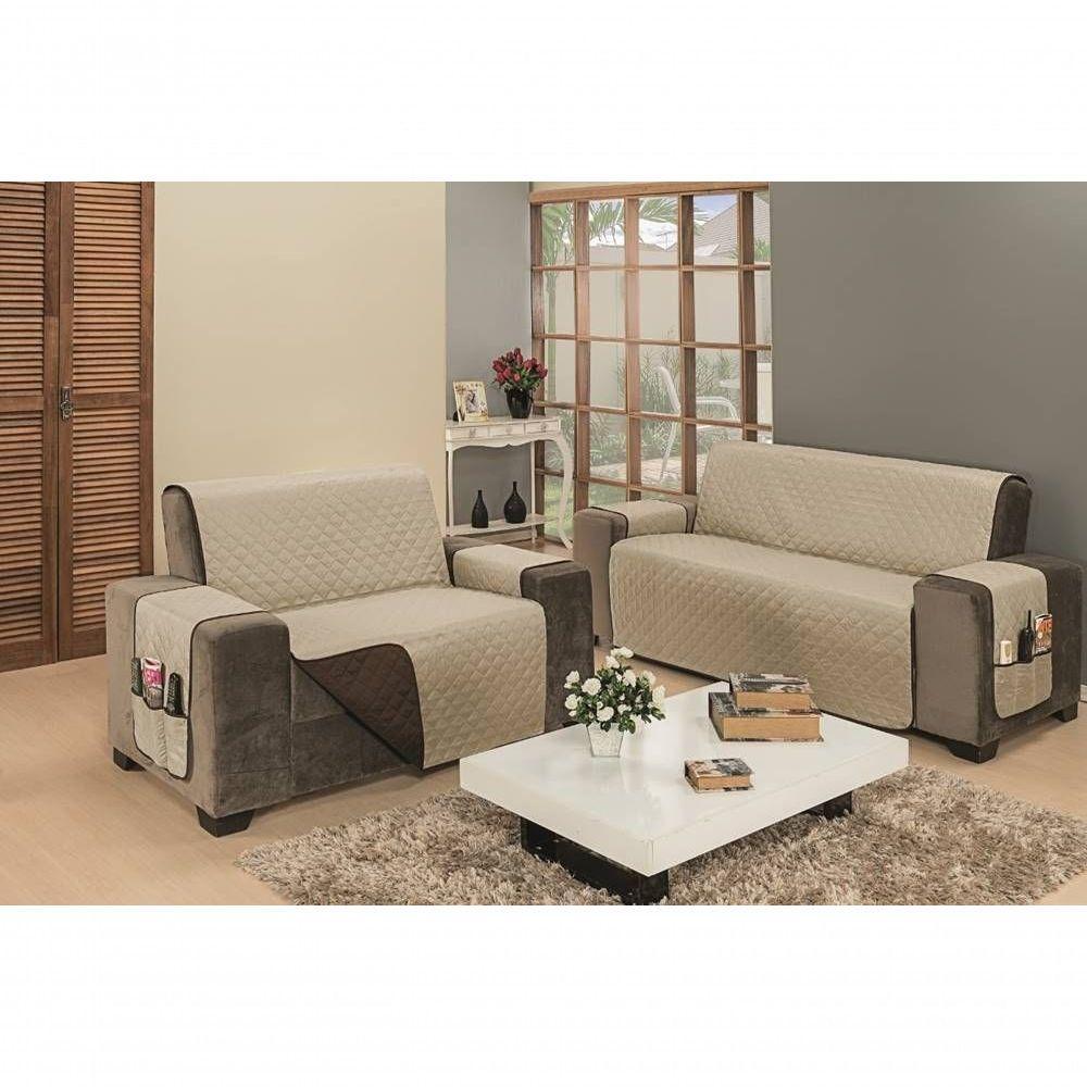 Protetor De Sofá Dupla Face Impermeável Mr 2 E 3 Lugares - Marrom/cáqui - 2