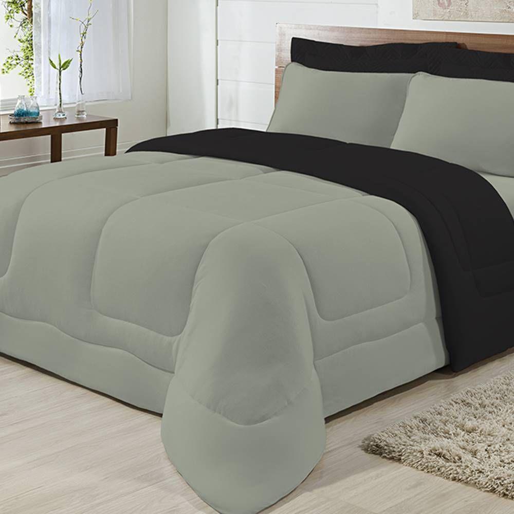 Edredom Dupla Face 100% Algodão Malha Solteiro Gran Moratta 01 Peça - Preto- Cinza - 1