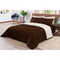 Kit Edredom + Jogo De Lençol Aconchego Look House Dupla Face Casal Queen 06 Peças - Marrom E Palha - 1