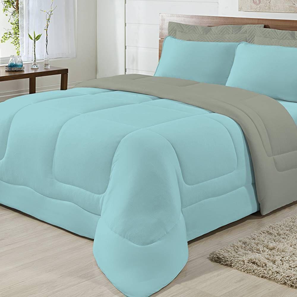 Edredom Dupla Face 100% Algodão Malha Solteiro Gran Moratta 01 Peça - Azul-cinza - 1