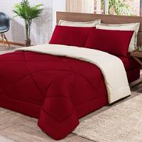 Kit Edredom + Jogo De Lençol Aconchego Look House Dupla Face Casal Queen 06 Peças - Vermelho E Palha - 3