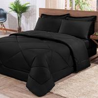 Kit Edredom + Jogo De Lençol Aconchego Look House Dupla Face Casal Queen 06 Peças - Preto - 4