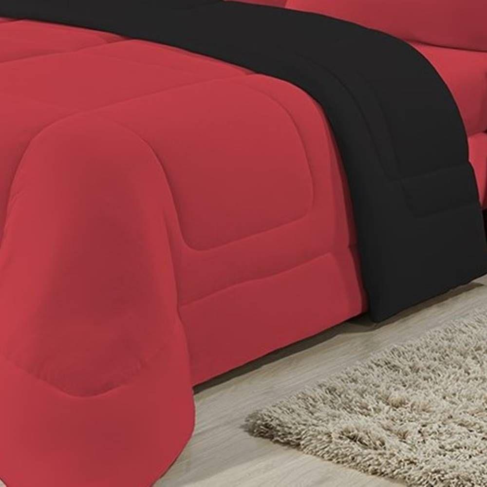 Edredom Dupla Face 100% Algodão Malha Solteiro Gran Moratta 01 Peça - Preto- Vermelho - 4