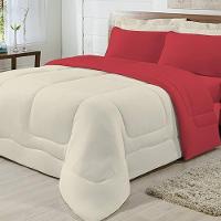 Edredom Dupla Face 100% Algodão Malha Queen Gran Moratta 01 Peça - Palha/ Vermelho - 2