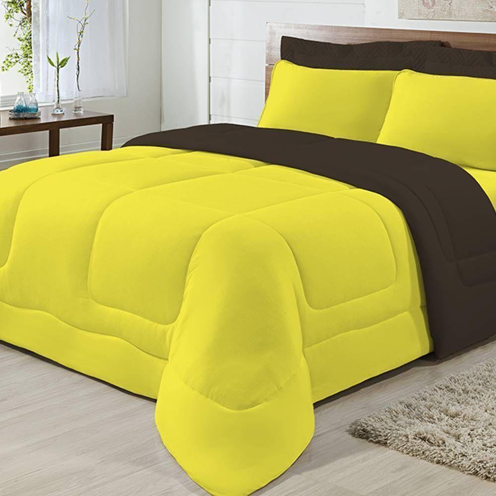 Edredom Dupla Face 100% Algodão Malha King Gran Moratta 01 Peça - Marrom/ Amarelo - 2