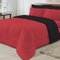 Edredom Dupla Face 100% Algodão Malha Queen Gran Moratta 01 Peça - Vermelho- Preto - 1