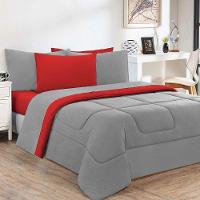 Edredom Dupla Face 100% Algodão Malha Queen Gran Moratta 01 Peça - Vermelho/ Cinza - 1