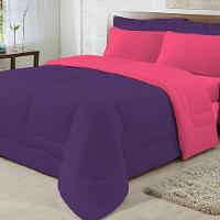 Edredom Dupla Face 100% Algodão Malha Queen Gran Moratta 01 Peça - Pink/ Roxo - 1