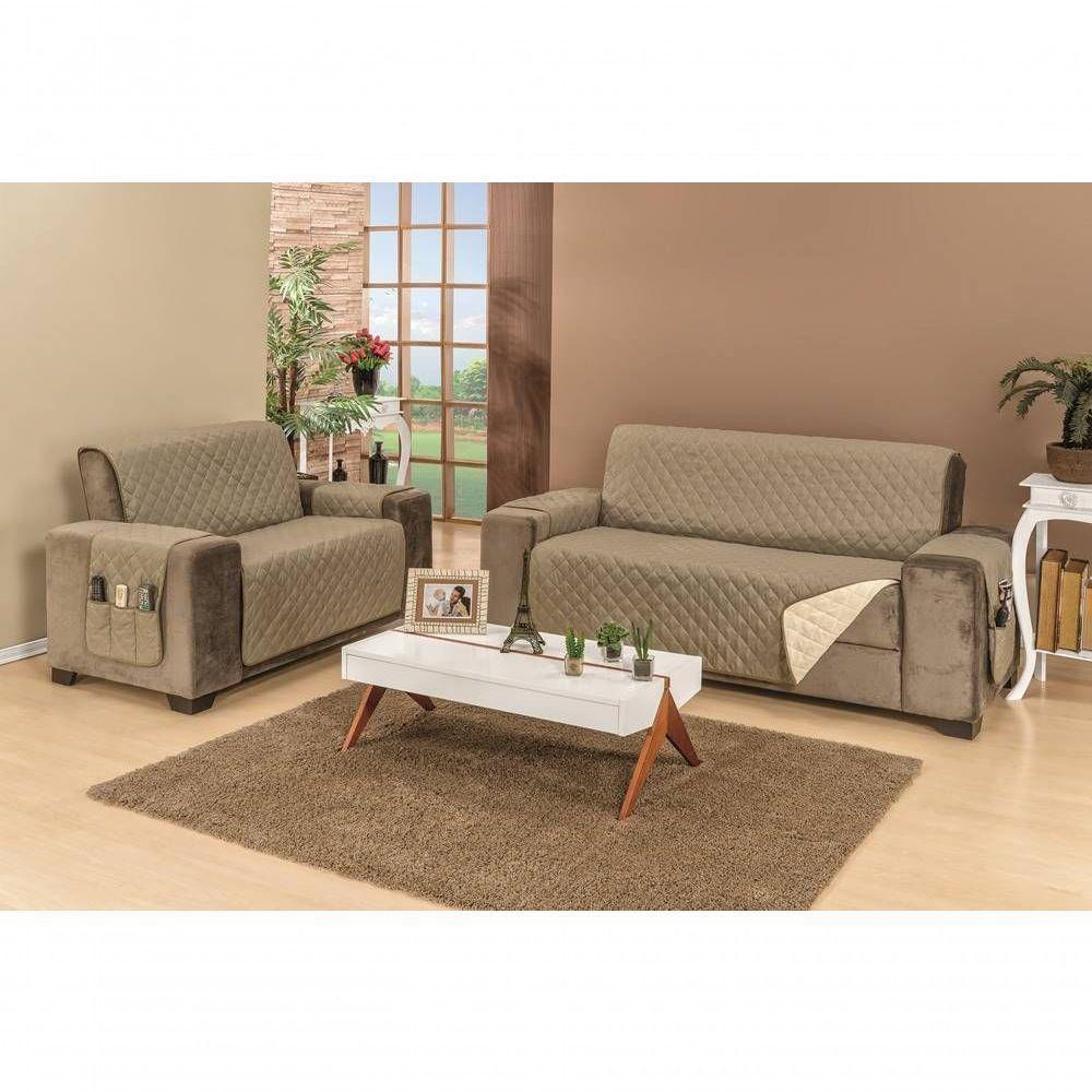 Protetor De Sofá Dupla Face Manu 2 E 3 Lugares King - Cáqui/palha - 2