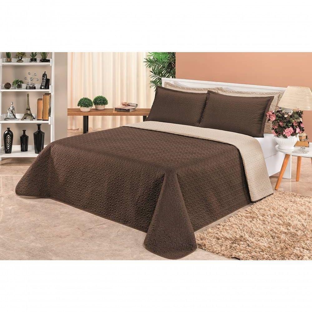 Cobre Leito Dupla Face Casal Clara 03 Peças - Marrom/cáqui - 1