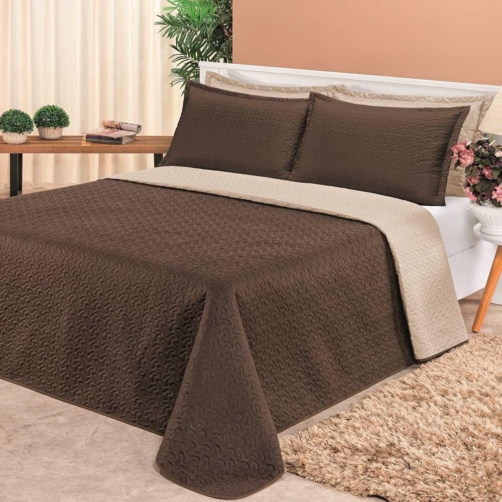 Cobre Leito Dupla Face Casal Clara 03 Peças - Marrom/cáqui - 2