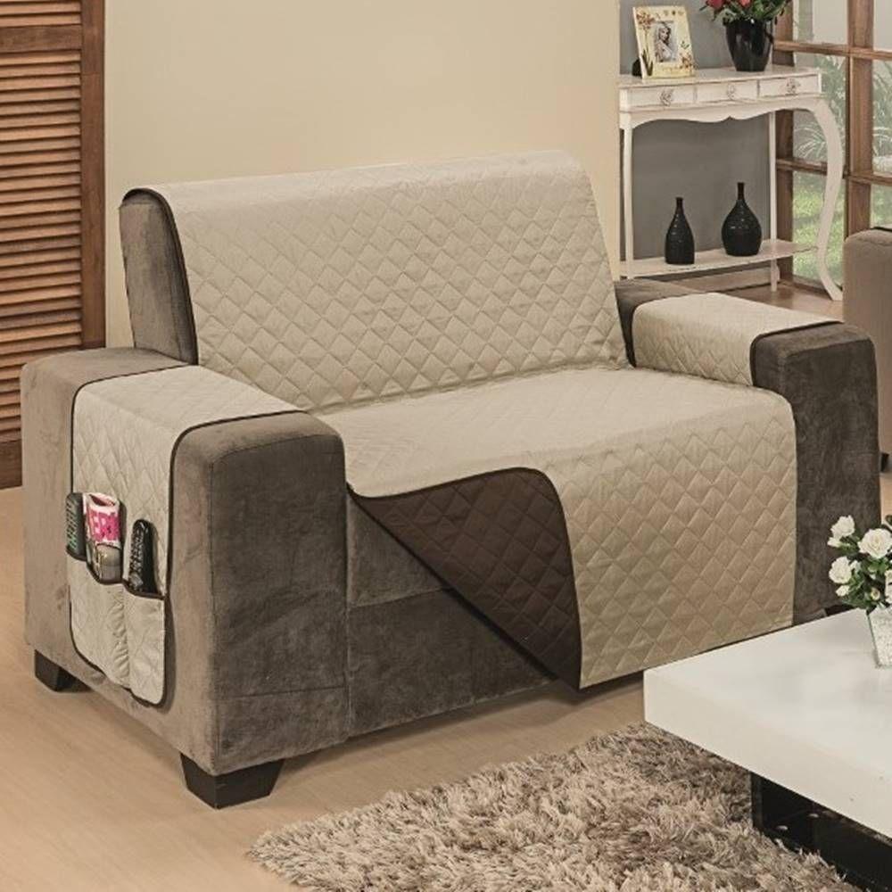 Protetor De Sofá Dupla Face Impermeável Mr 2 Lugares King - Marrom/cáqui - 1