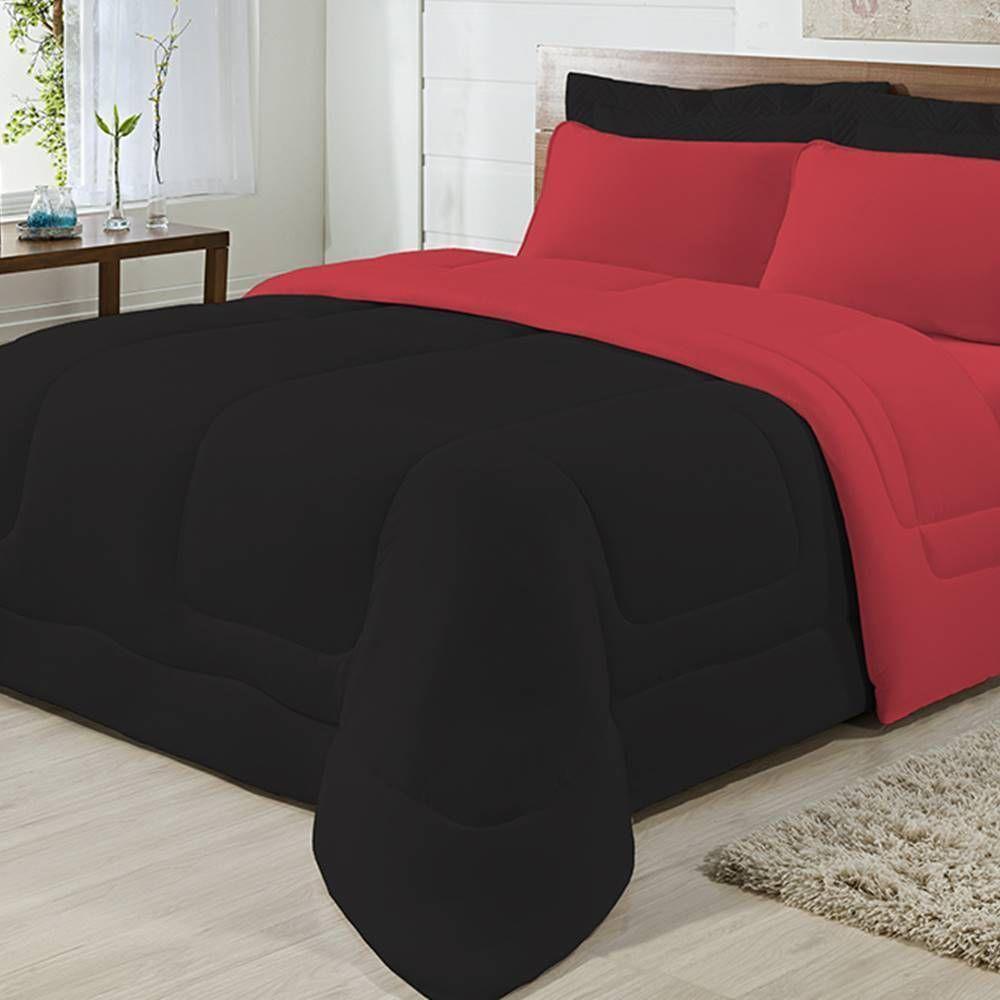 Edredom Dupla Face 100% Algodão Malha King Gran Moratta 01 Peça - Preto/ Vermelho - 3