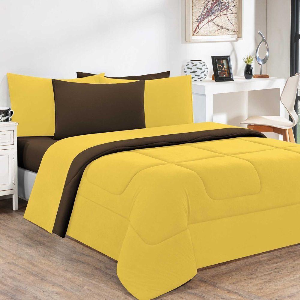 Kit Edredom Malha 100% Algodão Gran Moratta 2 Peças Solteiro - Amarelo-marrom - 1