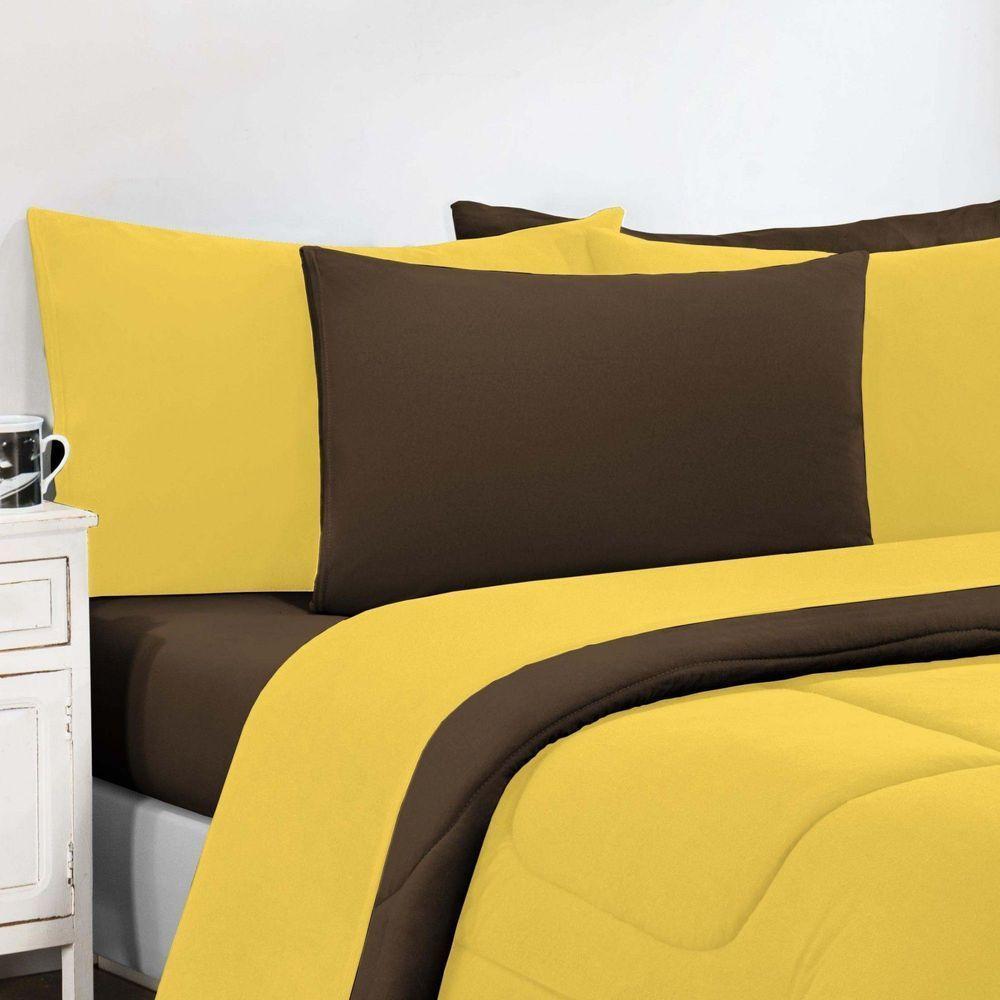 Kit Edredom Malha 100% Algodão Gran Moratta 2 Peças Solteiro - Amarelo-marrom - 2