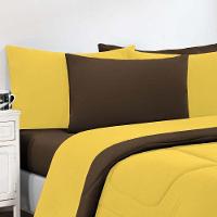 Kit Edredom Malha 100% Algodão Gran Moratta 2 Peças Solteiro - Amarelo-marrom - 2