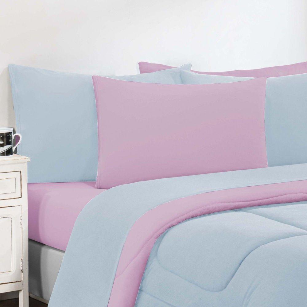 Kit Edredom Malha 100% Algodão Gran Moratta 2 Peças Solteiro - Azul Bebê-rosa Bebê - 2
