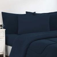 Kit Edredom Malha 100% Algodão Gran Moratta 2 Peças Solteiro - Azul Marinho-azul Marinho - 2